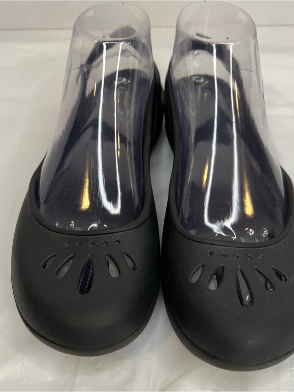 CROCS Women's Black Slip-On Ballet Flats with Teardrop Cutouts